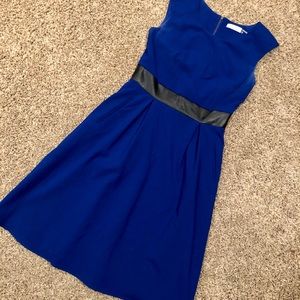 Calvin Klein royal blue dress faux black leather detail